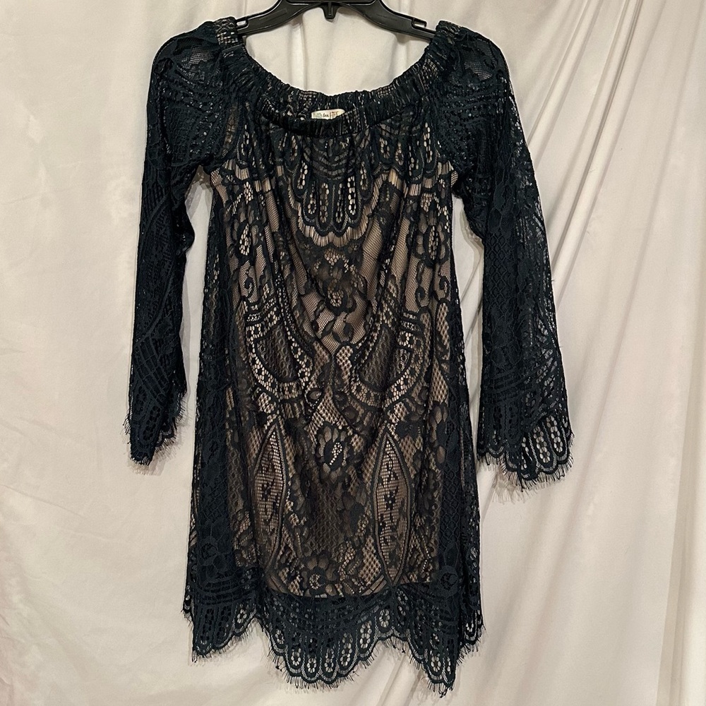 Love Fire Dark Teal Lace Mini Dress